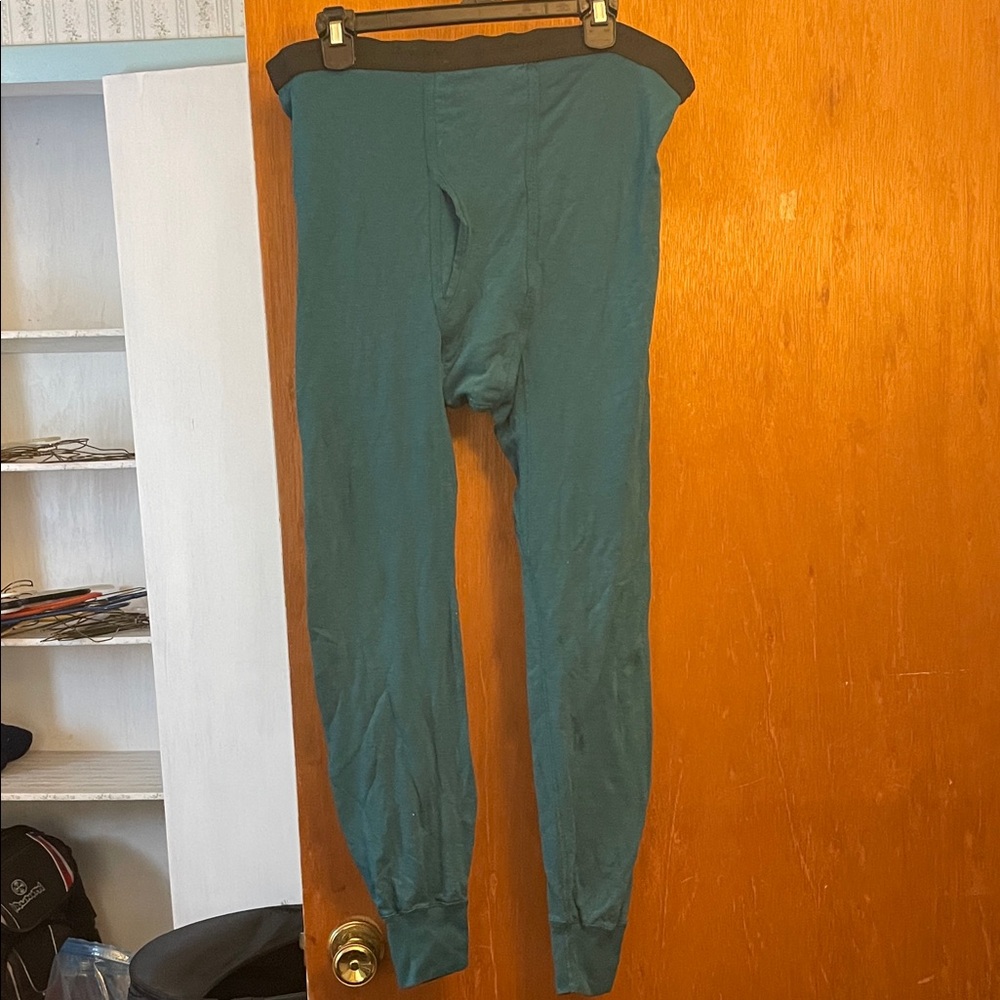 Teal and Black thermal pants.